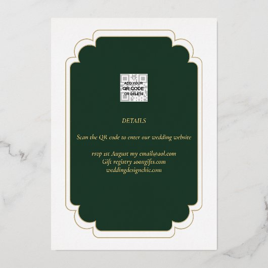 Echt GOLD Foil Green Save the Date Wedding Folie Uitnodiging (Achterkant)