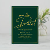 Echt GOLD Foil Green Save the Date Wedding Folie Uitnodiging (Staand Voorkant)