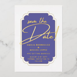 Echt GOLD Foil Paars Save the Date Wedding Folie Uitnodiging