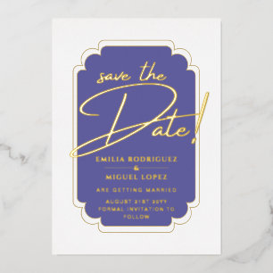Echt GOLD Foil Paars Save the Date Wedding Folie Uitnodiging