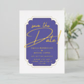 Echt GOLD Foil Paars Save the Date Wedding Folie Uitnodiging (Staand Voorkant)