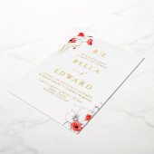 Echt Goud Chique Poppy Rode Wildbloemen Bruiloft Folie Uitnodiging (Gedraaid)