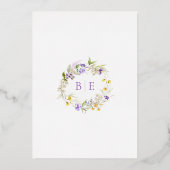 Echt Goud en Paarse Bloemen Monogram Bruiloft Folie Uitnodiging (Achterkant)