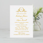 Echt goud folie chic monogram kalligrafie bruiloft uitnodiging (Staand Voorkant)