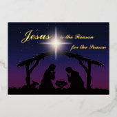 ECHT Goud Folie Jezus is de Reden Kerststal Kaart (Voorkant)