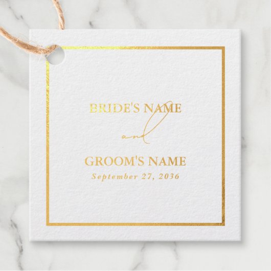 Echt goud folie Modern wit & goud bruiloft Bedankjes Labels (Voorkant)