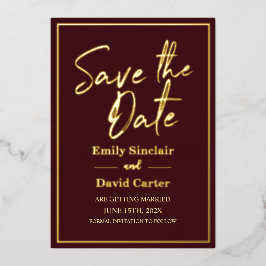 Echt goud folie op Marsala Save the Date Huwelijk Uitnodiging