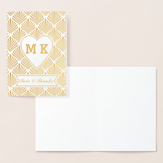 Echt Goud Great Gatsby Art Deco Hart Monogram Folie Kaarten (Display)
