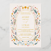Echt Goud  Mystieke Wildbloemen Bruiloft Folie Uitnodiging (Voorkant)
