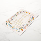 Echt Goud  Mystieke Wildbloemen Bruiloft Folie Uitnodiging (Gedraaid)