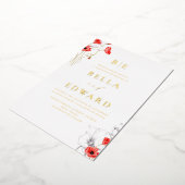 Echt goud papaver rode wilde bloemen chique bruilo folie uitnodiging (Gedraaid)