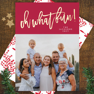 ECHT GOUD Wat een pret RODE Magenta Kerstfoto Folie Feestdagenkaart