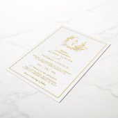 Echt Goud Wildflower Crest Monogram Bruiloft Folie Uitnodiging (Gedraaid)