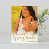 Echt Goud Witte Drie Foto Afstudeerfeest Folie Uitnodiging (Staand Voorkant)