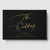 ECHT GOUD | Zwart Moderne kalligrafie foto bruilof Gastenboek (Voorkant)