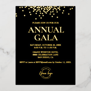 Echt Gouden folie confetti op zwart Custom logo Ga Folie Uitnodiging Briefkaart