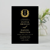 Echt gouden folie foto crest monogram bruiloft uitnodiging (Staand Voorkant)