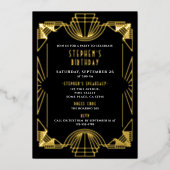 Echt Gouden Folie Gatsby Roaring 20s Verjaardagsfe Folie Uitnodiging (Voorkant)