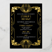 Echt Gouden Folie Gatsby Roaring 20s Verjaardagsfe Uitnodiging (Voorkant)