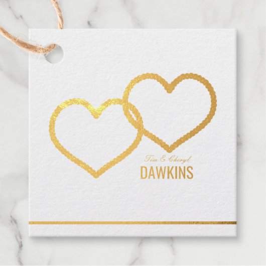 Echt Gouden Folie Gekoppelde Harten Bedankjes Labels (Voorkant)