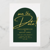 Echt Gouden Folie Groen Save the Date Trouwkaart Folie Uitnodiging (Voorkant)