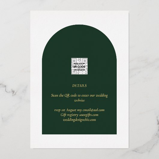Echt Gouden Folie Groen Save the Date Trouwkaart Folie Uitnodiging (Achterkant)