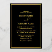 Echt Gouden Folie Modern Zwart & Goud Huwelijk Uitnodiging (Voorkant)