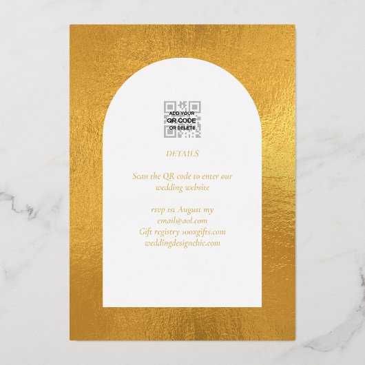 Echt gouden folie moderne trouwdatumkaart LeahG Folie Uitnodiging (Achterkant)