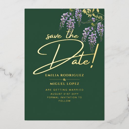 Echt gouden folie moderne trouwdatumkaart LeahG Uitnodiging (Voorkant)