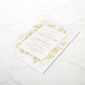 Echt Gouden Folie Monogram Bloemenlijn Kunst Trouw Folie Uitnodiging (Gedraaid)