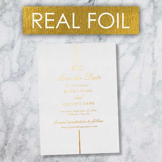 Echt gouden folie monogram trouw save the date uitnodiging