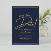 Echt gouden folie Navy Blauwe Save the Date Trouwk Uitnodiging (Staand Voorkant)