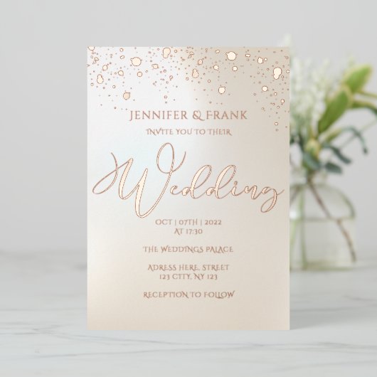 Echt Gouden Folie Vlekken Moderne Parelmoer Elegan Folie Uitnodiging (Staand Voorkant)