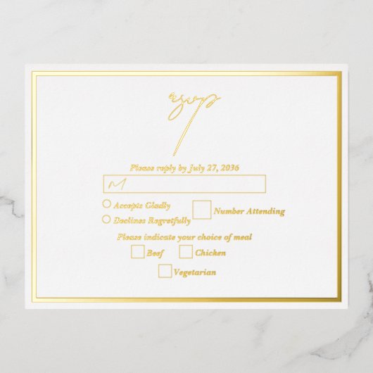 Echt Gouden Folie Wit & Goud Huwelijk RSVP Folie Uitnodiging Briefkaart (Voorkant)