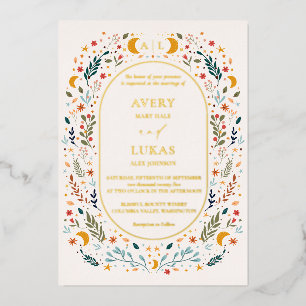 Echt gouden vintage mystieke bloemrijke monogram t folie uitnodiging