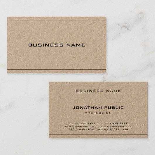 Echt Kraft papier Elegant Modern Minimalistisch Tr Visitekaartje (Voorkant / Achterkant)