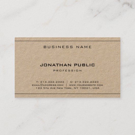 Echt Kraft papier Elegant Modern Minimalistisch Tr Visitekaartje (Achterkant)
