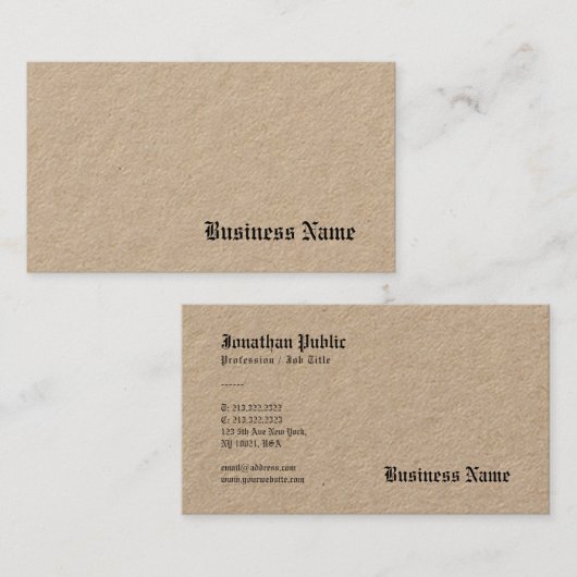 Echt Kraft papier Elegante Sjabloon Nostalgisch br Visitekaartje (Voorkant / Achterkant)