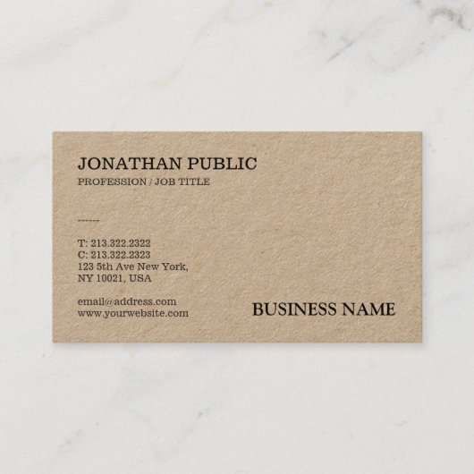 Echt Kraft papier Professioneel Modern Elegant Visitekaartje (Voorkant)