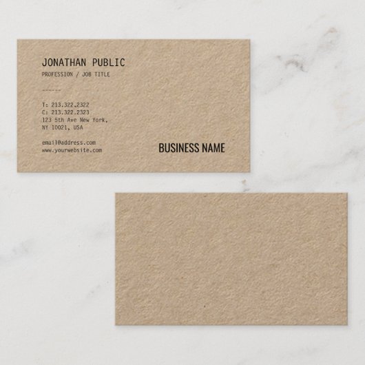Echt Kraft papier Professionele moderne Sjabloon C Visitekaartje (Voorkant / Achterkant)
