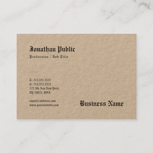 Echt Kraft papier professionele Sjabloon nostalgis Visitekaartje (Achterkant)