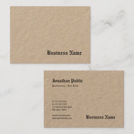 Echt Kraft papier professionele Sjabloon nostalgis Visitekaartje (Voorkant / Achterkant)