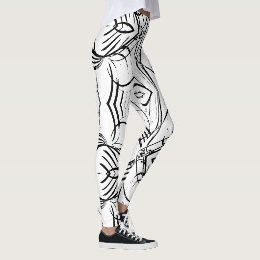 Echt leuk, slanke, abstracte B&W-leggings! Leggings (Rechts)