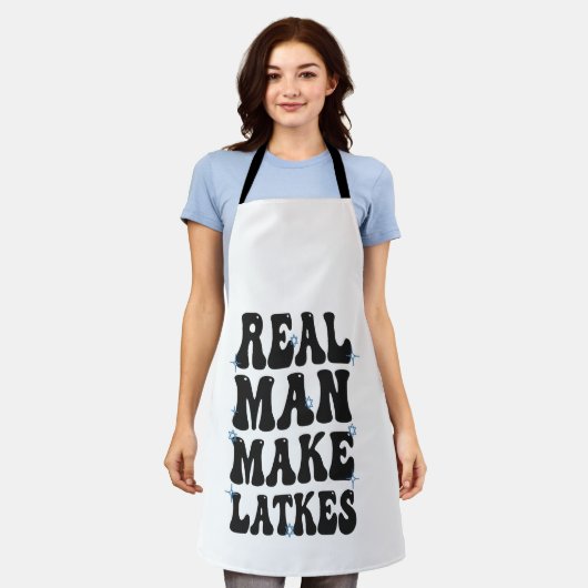 Echt Man maken Latkes Grappig Groovy Chanoeka Schort (Gedragen)