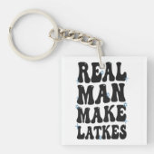 Echt Man maken Latkes Grappig Groovy Chanoeka Sleutelhanger (voorkant)