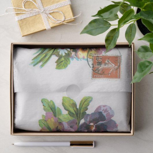 Echt (niet AI)  Pansies & Stamp Briefkaart Tissuepapier (Geschenk)