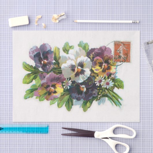 Echt (niet AI)  Pansies & Stamp Briefkaart Tissuepapier (Craft)