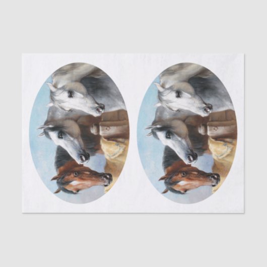 Echt (niet AI) Victoriaans drie paarden schilderij Tissuepapier (Voorkant)