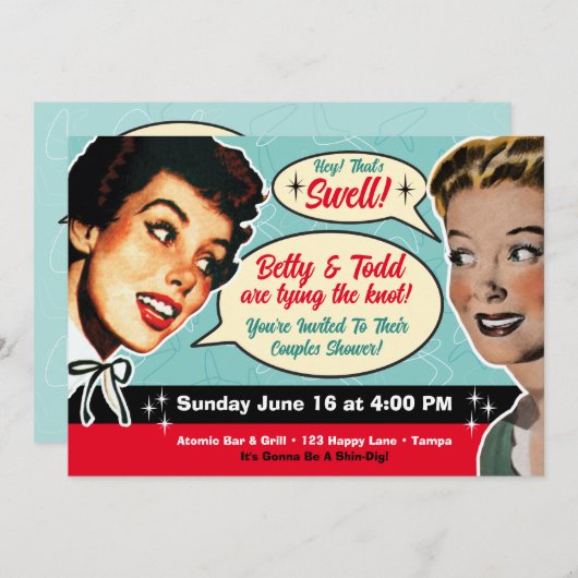 Echt retro koppels douche uitnodiging- Gals Kaart (Voorkant / Achterkant)