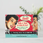 Echt retro koppels douche uitnodiging - rood (Staand voorkant)